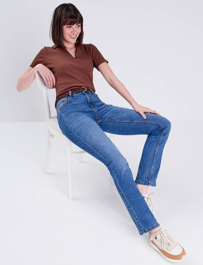 Jeans droit taille haute denim stone femme