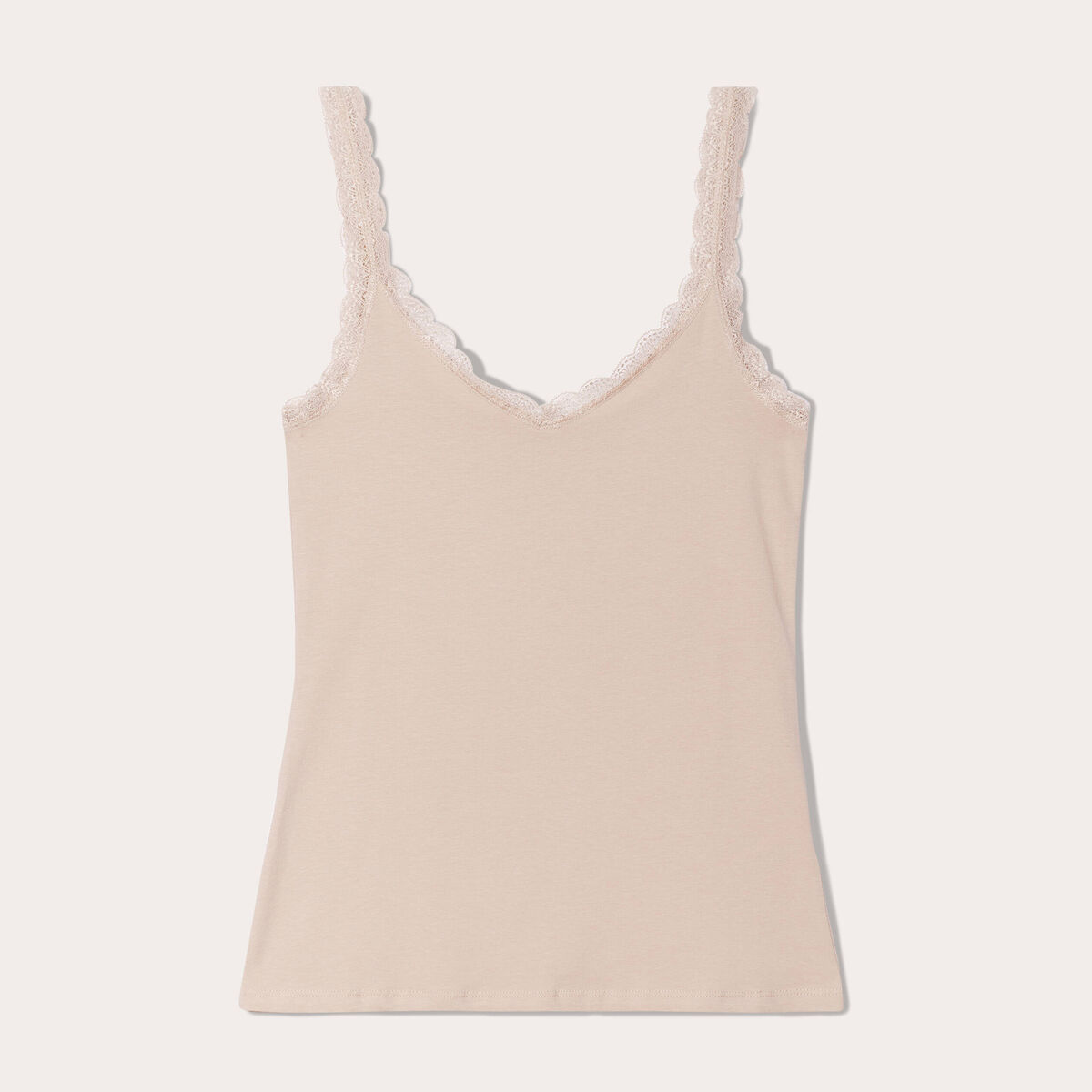 Débardeur liserés dentelle sable femme