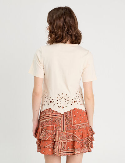 T-shirt broderie anglaise ecru femme