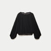 Blouse dentelle col rond manches longues noir femme