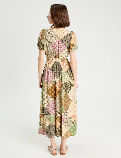 Robe longue évasée beige femme