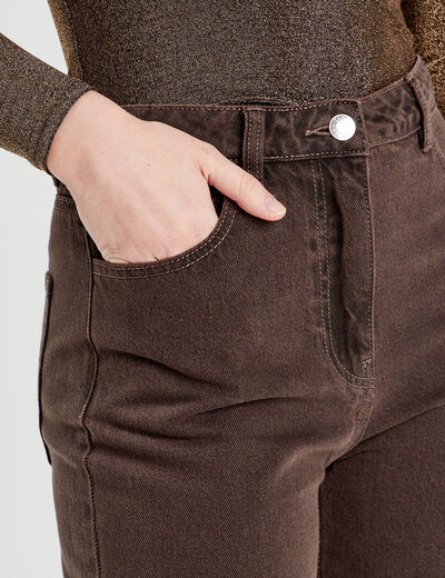 Jeans wide leg taille haute marron foncé femme