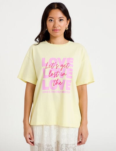 T-shirt boyfriend manches courtes jaune clair femme