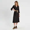 Robe longue évasée ceinturée noir femme