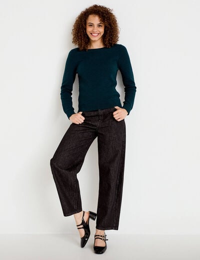 Pull col bateau vert fonc&eacute; femme