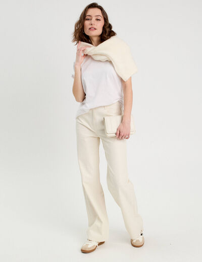 Jeans regular taille haute ecru femme