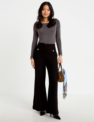 Pantalon bootcut en tweed noir femme