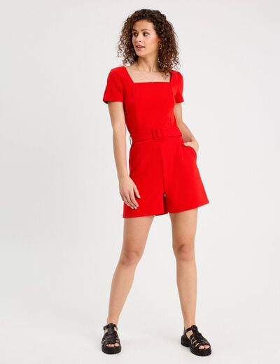 Combishort ceinturée rouge femme