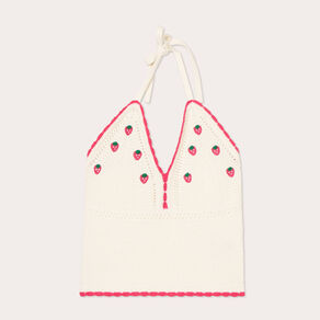 Crop top tricot brodé ecru femme