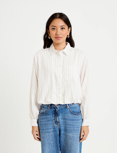 Chemise ample cropped effet boule blanc femme