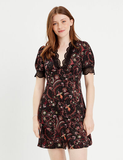 Robe évasée manches courtes noir femme