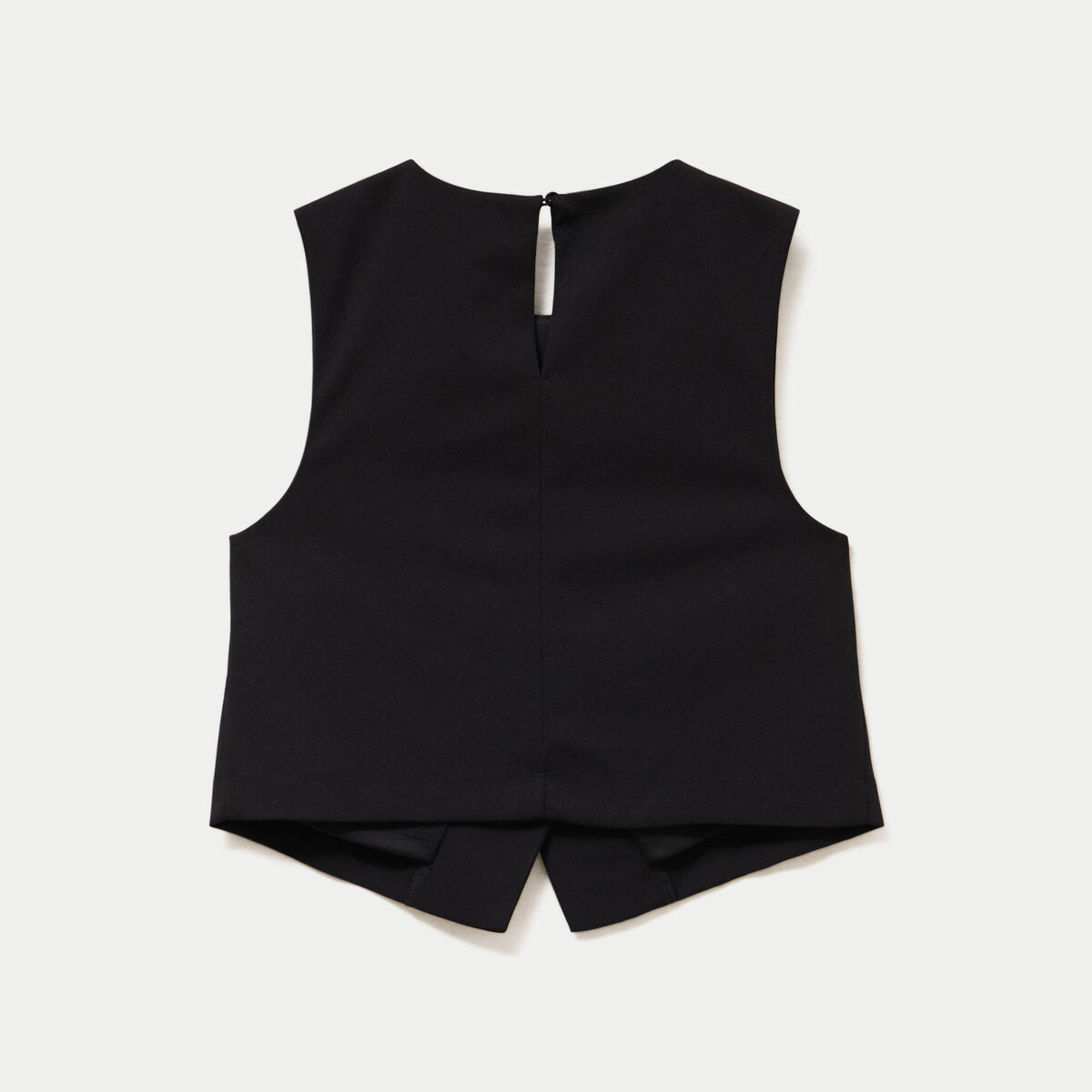 Top ajust&eacute; court sans manches col rond noir femme