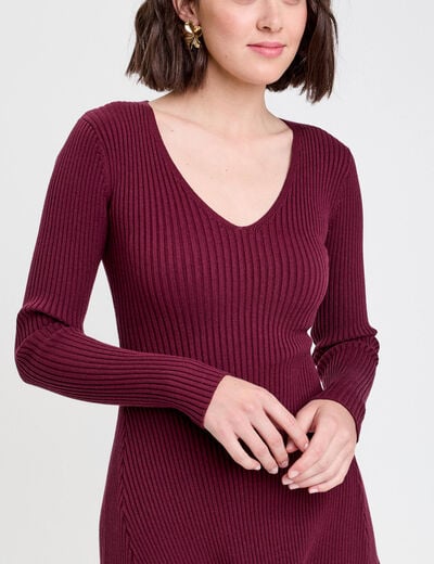 Robe tricot patineuse c&ocirc;tel&eacute;e bordeaux femme