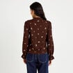 Chemise droite broderie manches longues marron fonc&eacute; femme
