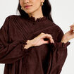 Blouse ample col montant manches longues marron fonc&eacute; femme