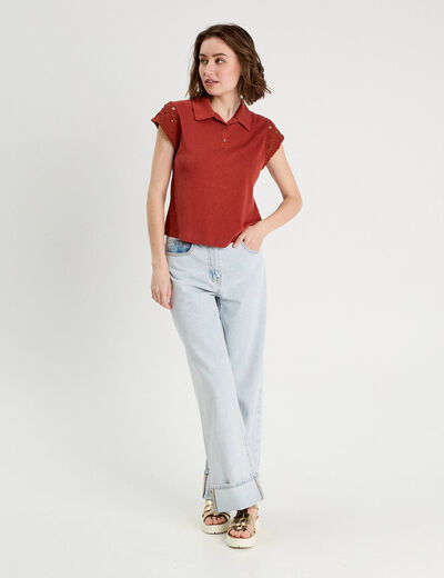 Polo manches courtes marron cognac femme