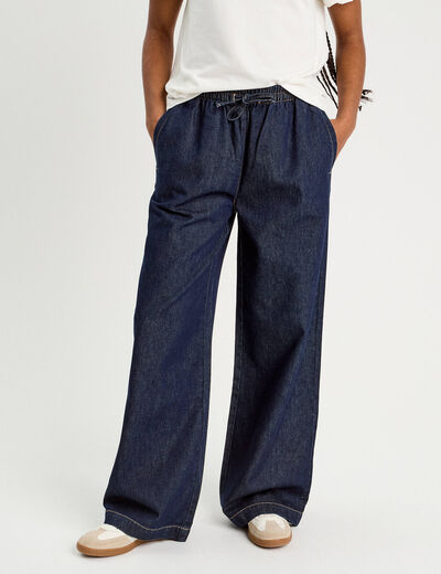 Jeans large taille élastiquée denim brut femme