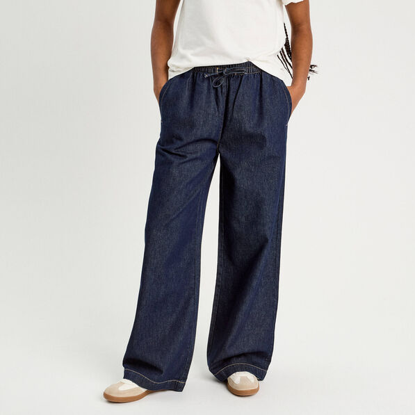 Jeans large taille élastiquée denim brut femme