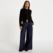 Gilet tweed droit cropped col rond noir femme