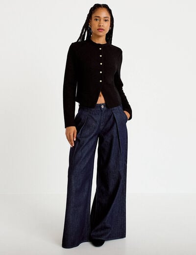 Gilet tweed droit cropped col rond noir femme