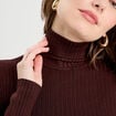 Pull c&ocirc;tel&eacute; col roul&eacute; marron fonc&eacute; femme