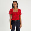 Blouse manches courtes smockée blanc femme