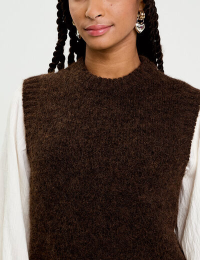 Pull sans manches marron fonc&eacute; femme
