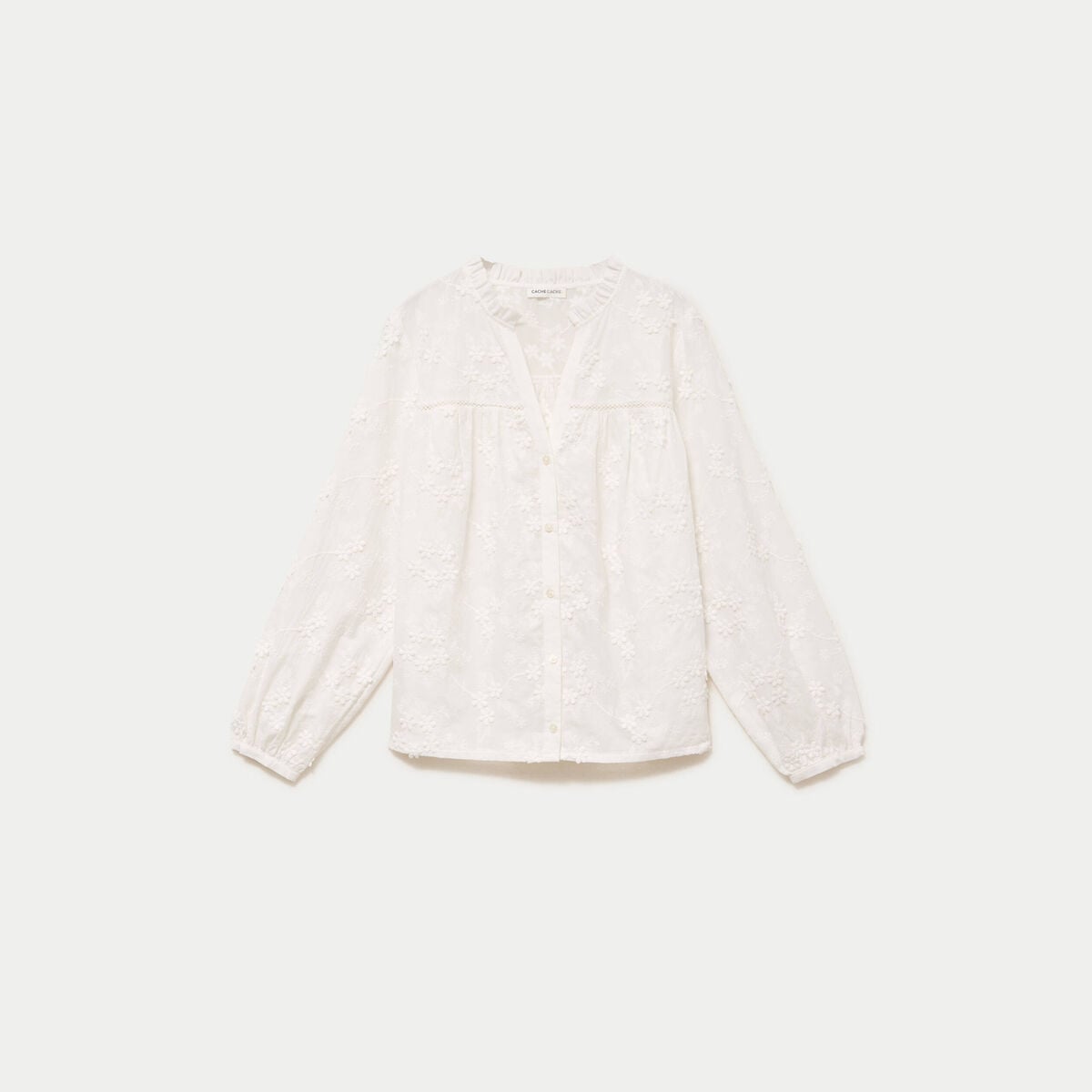 Blouse droite col rond manches longues ecru femme