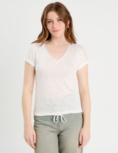 T-shirt détail noeud ecru femme