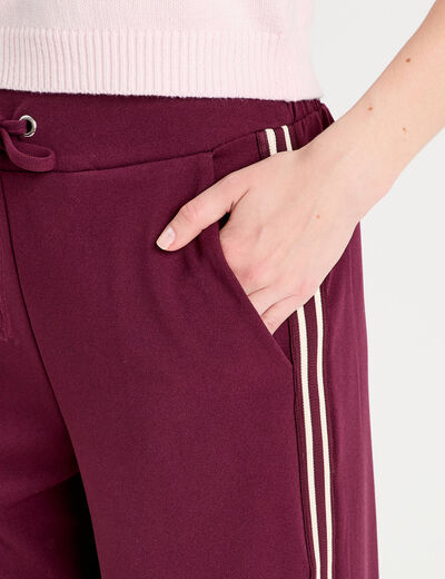 Pantalon large avec bandes prune femme