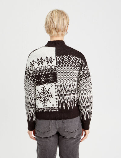 Pull col montant et sequins ecru femme
