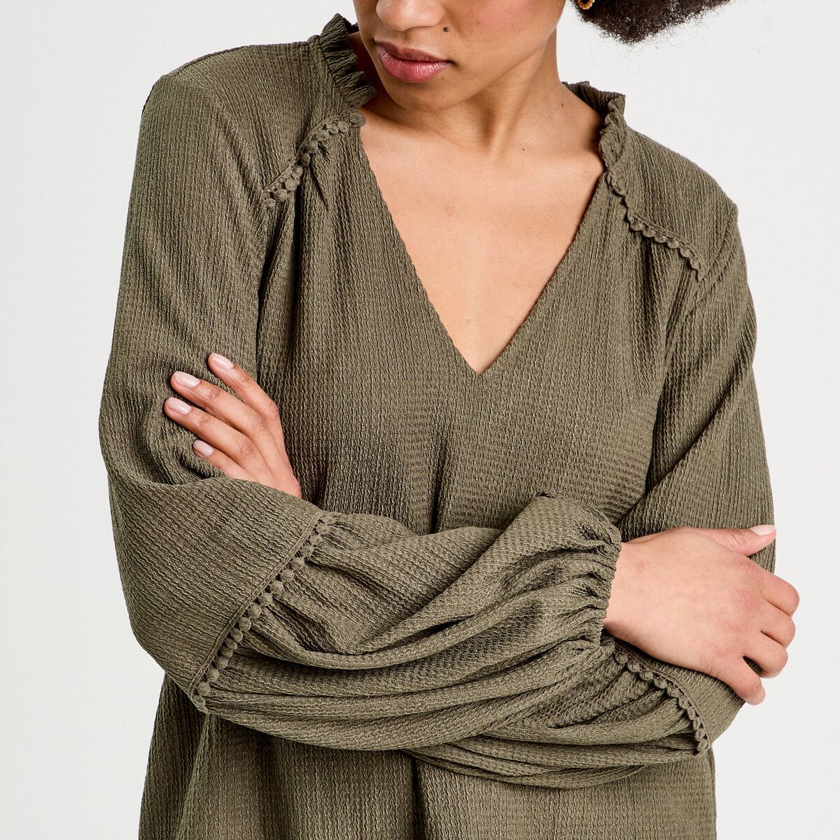 Blouse manches longues vert kaki femme