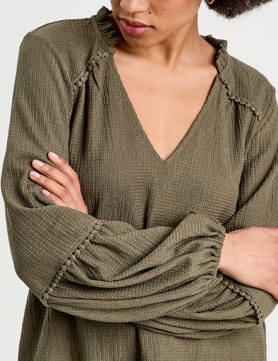 Blouse manches longues vert kaki femme