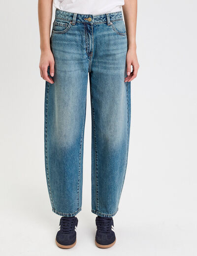 Jean barrel cropped taille standard denim double stone femme