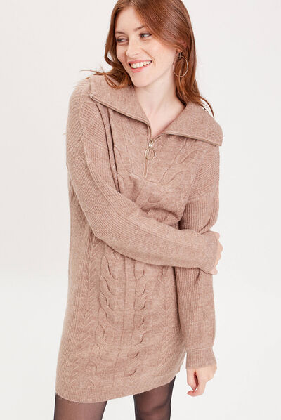 Robe pull col camionneur taupe femme