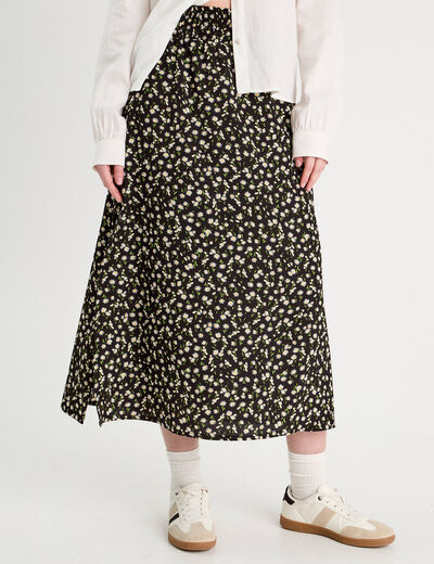 Jupe longue fluide noir femme