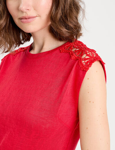 Débardeur épaules dentelle rouge femme