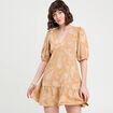 Robe évasée manches courtes camel femme