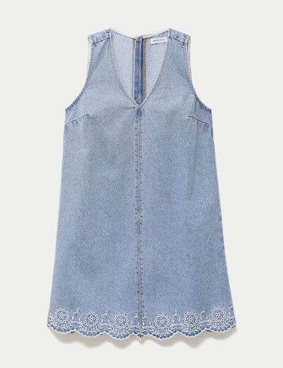 Robe courte &eacute;vas&eacute;e en jean sans manches denim bleach femme