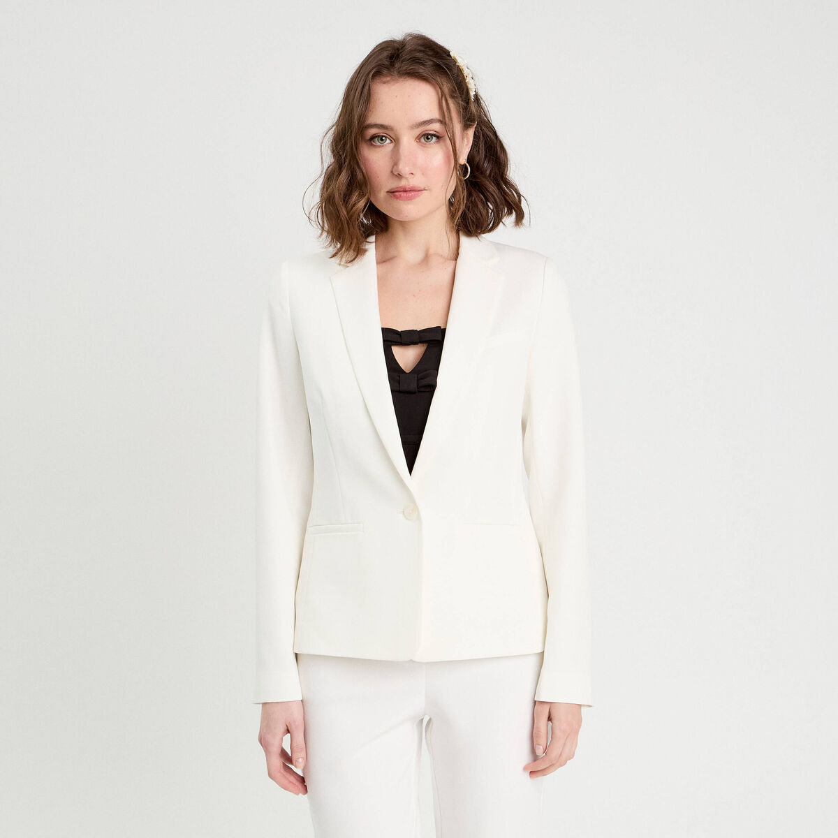 Veste blazer droite ecru femme