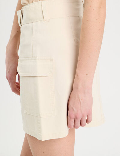 Jupe droite ceinturée ecru femme