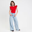Débardeur volants brodés rouge femme