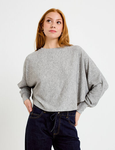 Cape boyfriend cropped col rond gris clair femme