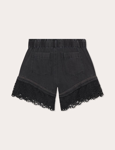Short flare dentelle en jean denim noir femme
