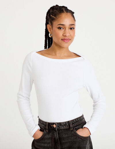 T-shirt col bateau blanc femme
