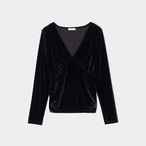 T-shirt velours cintré noir femme