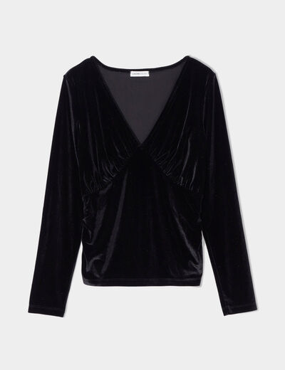 T-shirt velours cintré noir femme