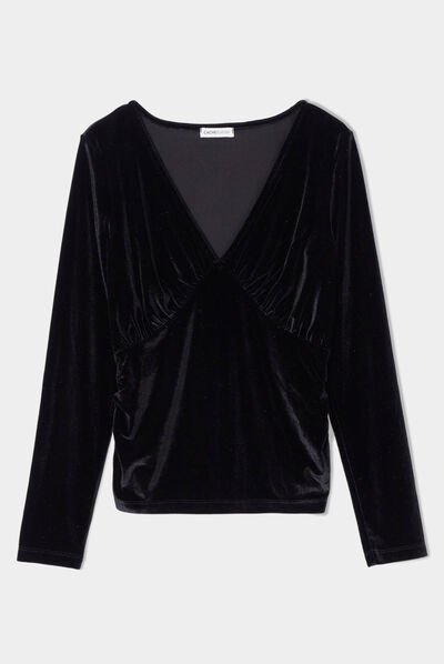 T-shirt velours cintré noir femme