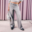 Jean wide leg taille basse denim gris clair femme
