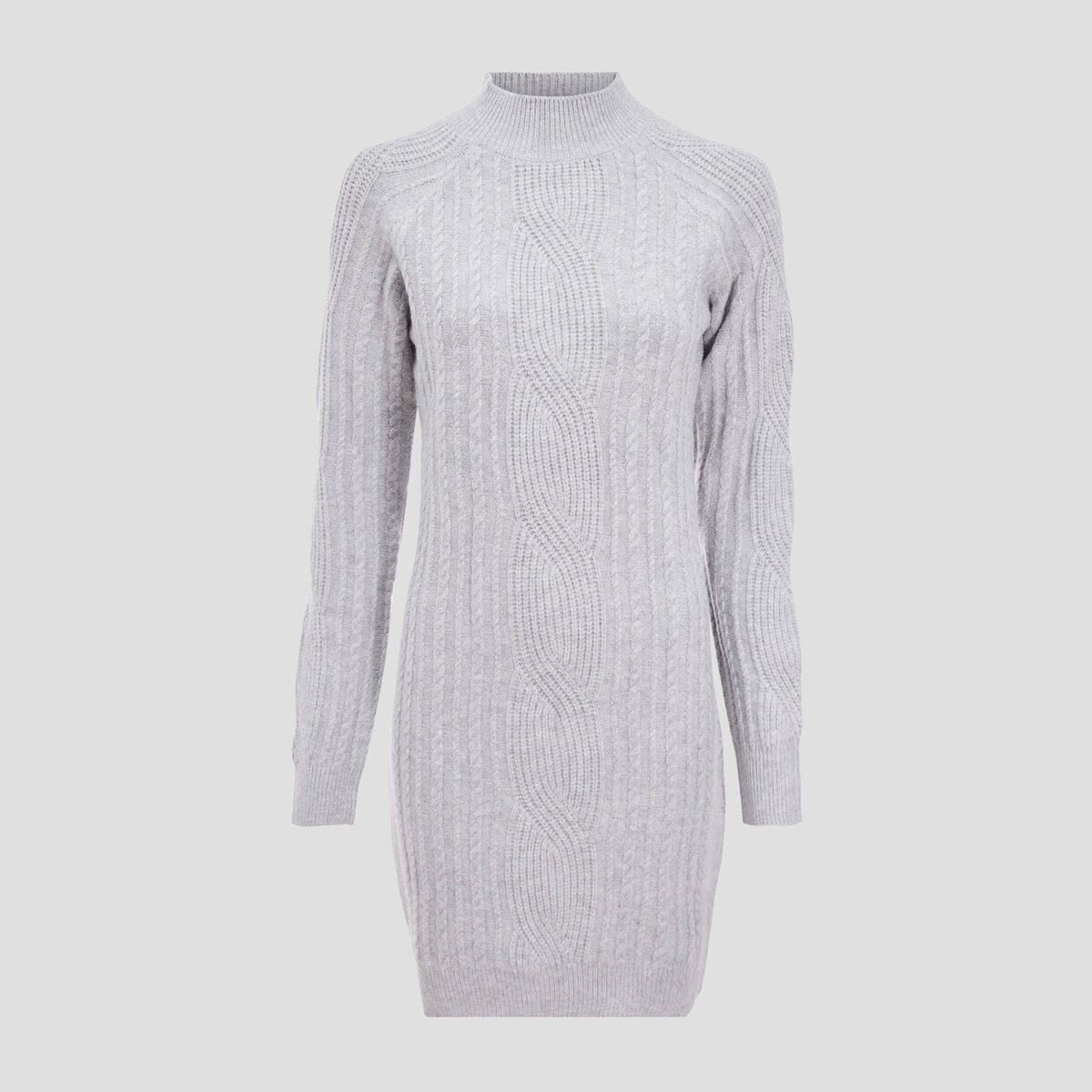 Robe pull droite col montant gris clair femme